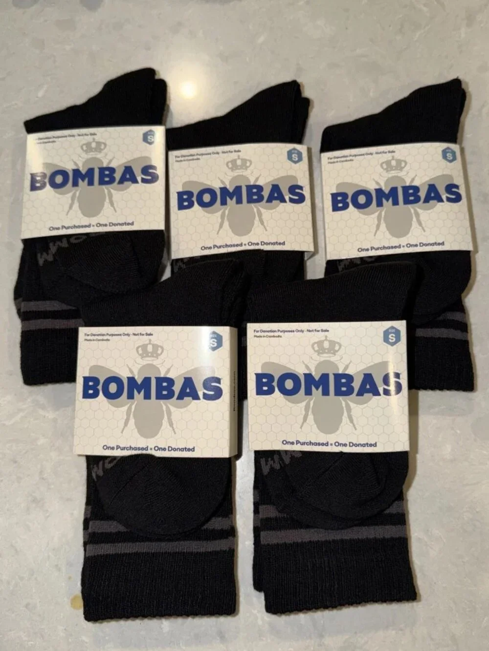 5 Pairs Bombas Black Crew Socks Women's Size Small 4 - 7.5 New